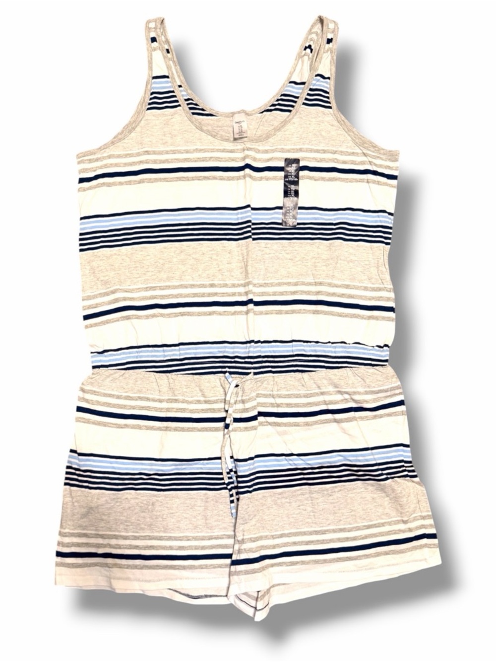 NWT Gap Body Cool Striped Sleeveless Romper Gray Blue Scoop Neck Casual Size XL - Picture 2 of 12